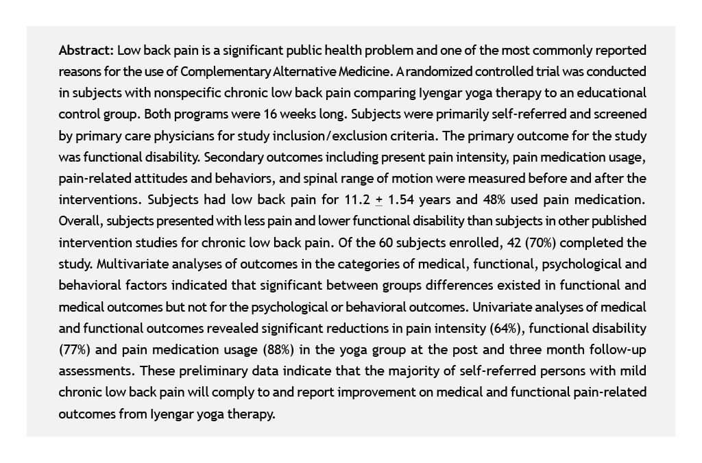 Abstract of the Article Iyengar Yoga for Chronic Low Back Pain