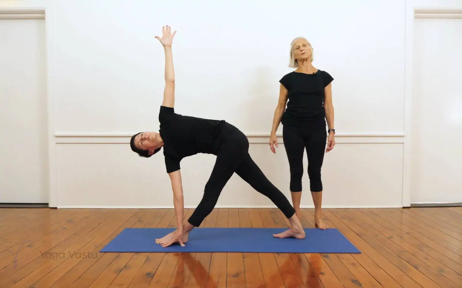 Women silhouette revolved triangle yoga pose Vector Image