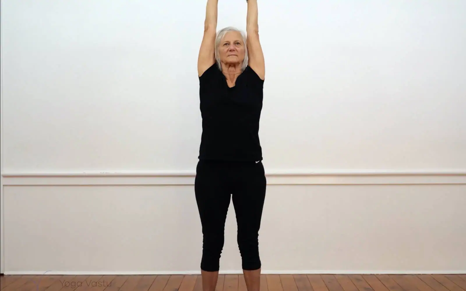 Looking for name of stretch and what muscles it uses: Arms overhead with  fingers interlaced outward (link in desc). : r/yoga