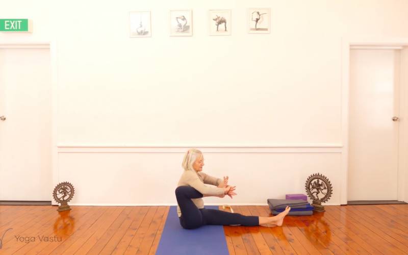 Online Iyengar yoga video thumbnail: Discovering Connections in Forward Bends (Advanced)