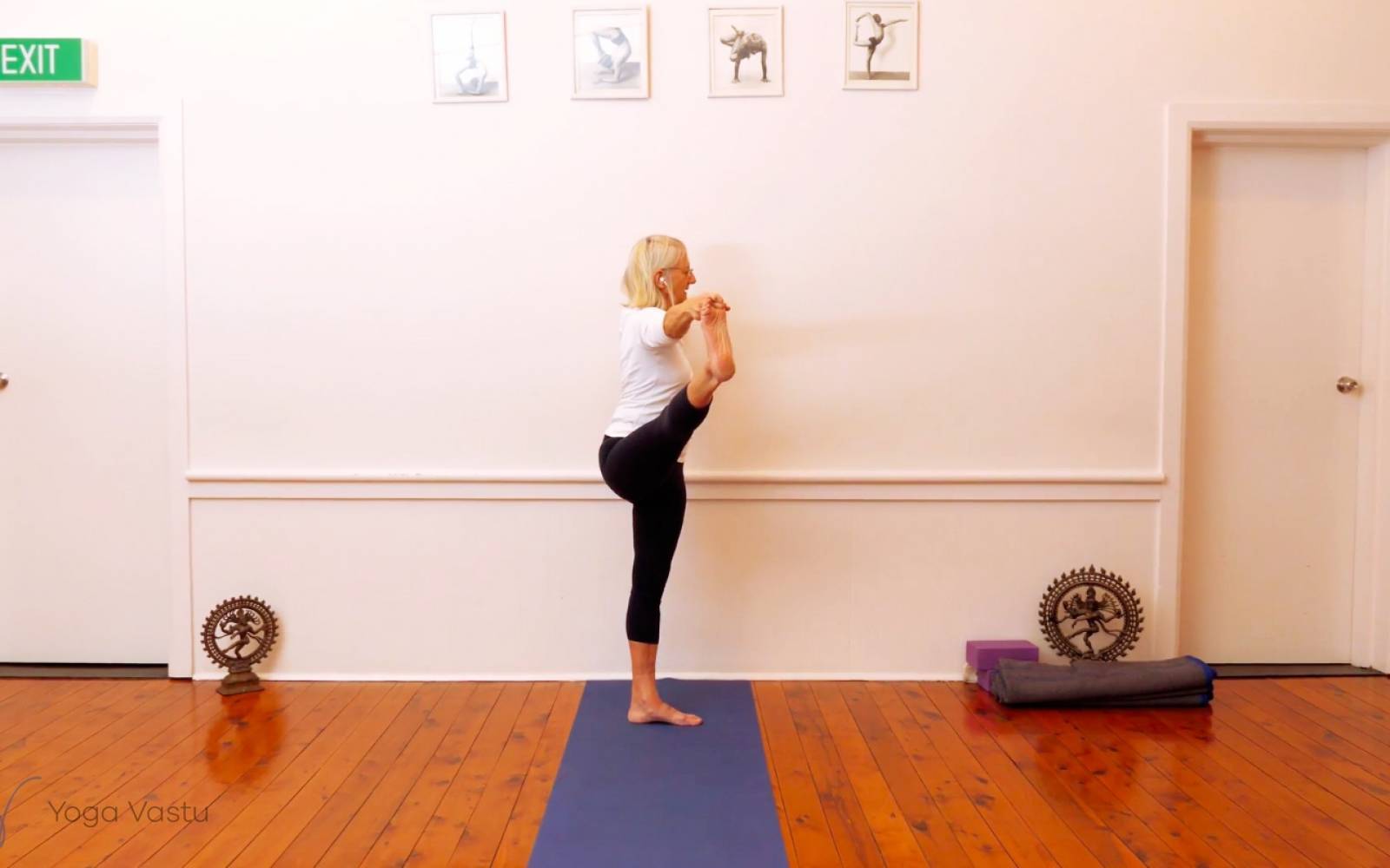 Online Iyengar yoga videos | Twisting in Standing Poses with Wall Support (Level 3)