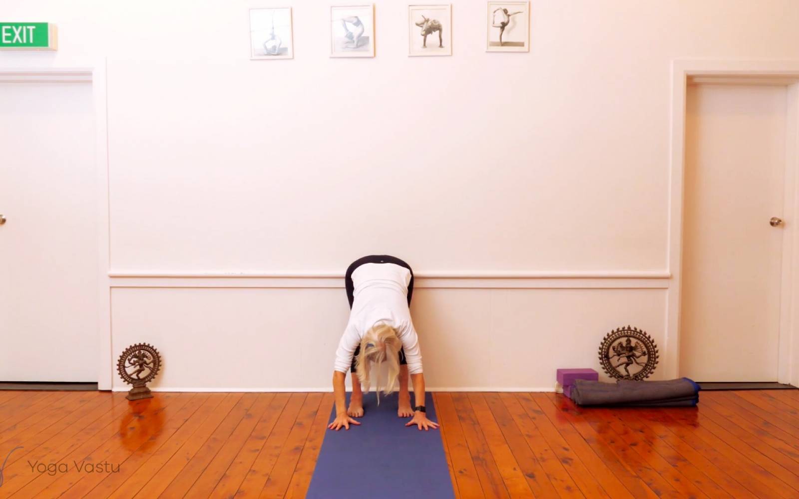 Online Iyengar yoga videos | Twisting in Standing Poses with Wall Support (Level 3)