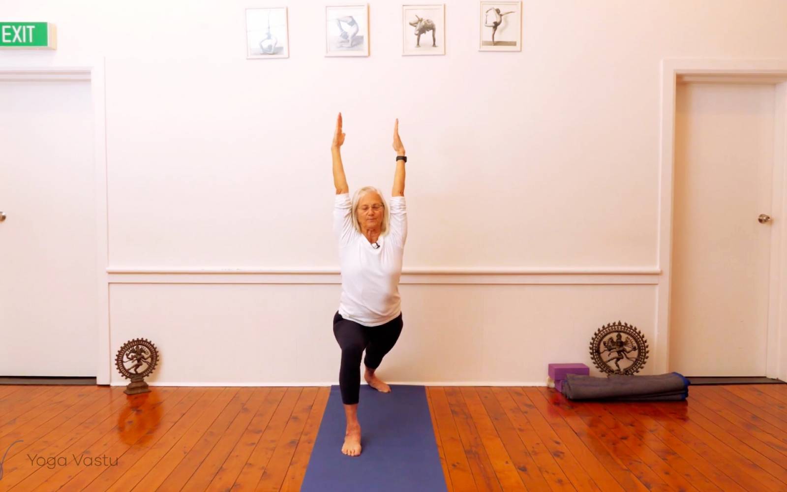 Online Iyengar yoga videos | Twisting in Standing Poses with Wall Support (Level 3)