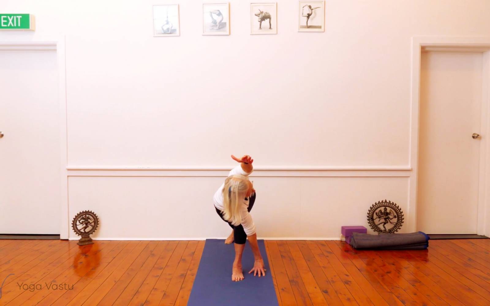 Online Iyengar yoga videos | Twisting in Standing Poses with Wall Support (Level 3)