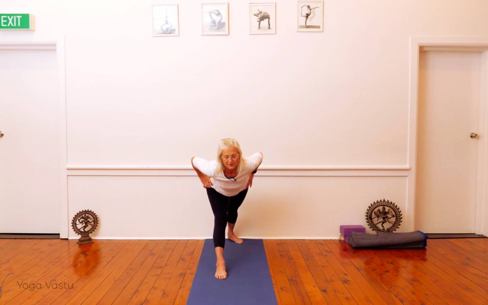 Online Iyengar yoga videos | Twisting in Standing Poses with Wall Support (Level 3)
