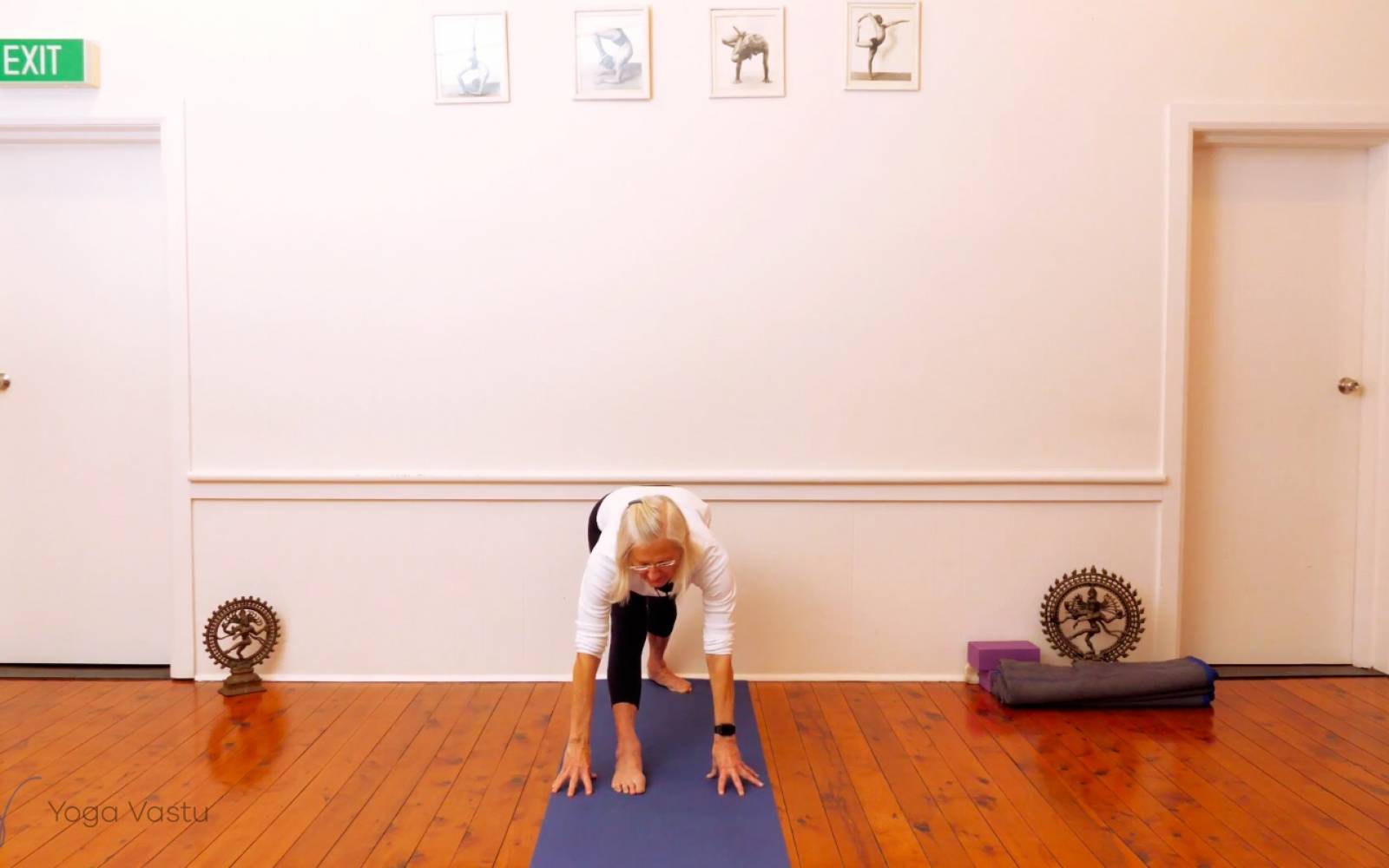 Online Iyengar yoga videos | Twisting in Standing Poses with Wall Support (Level 3)