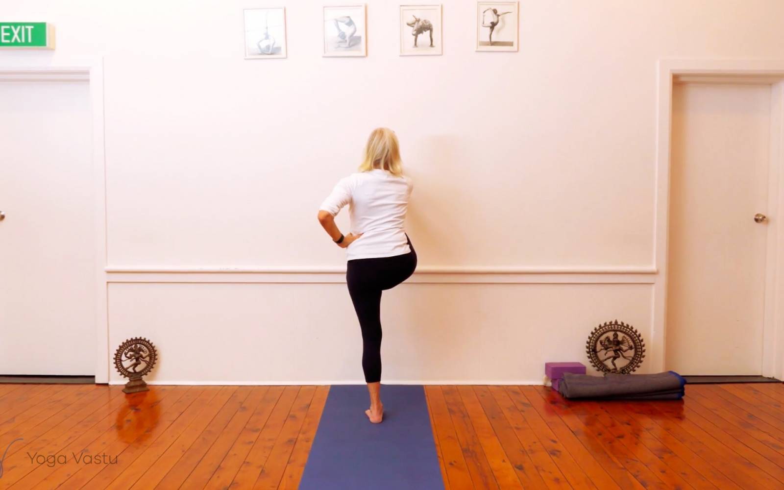 Online Iyengar yoga videos | Twisting in Standing Poses with Wall Support (Level 3)