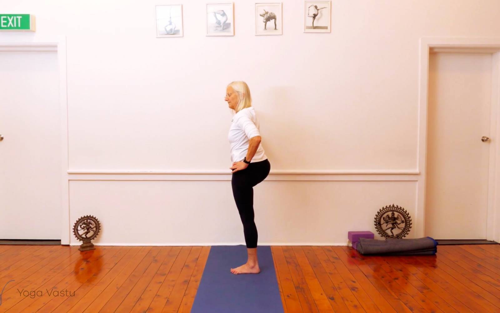 Online Iyengar yoga videos | Twisting in Standing Poses with Wall Support (Level 3)