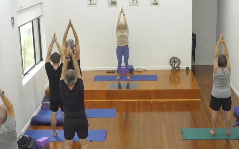 Online Iyengar yoga video thumbnail: Pranayama Session with a Dynamic Warm-Up