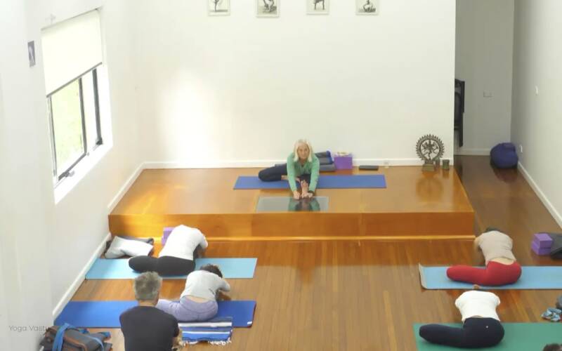 Online Iyengar yoga video thumbnail: Finding Space in Twists Through Hip Opening